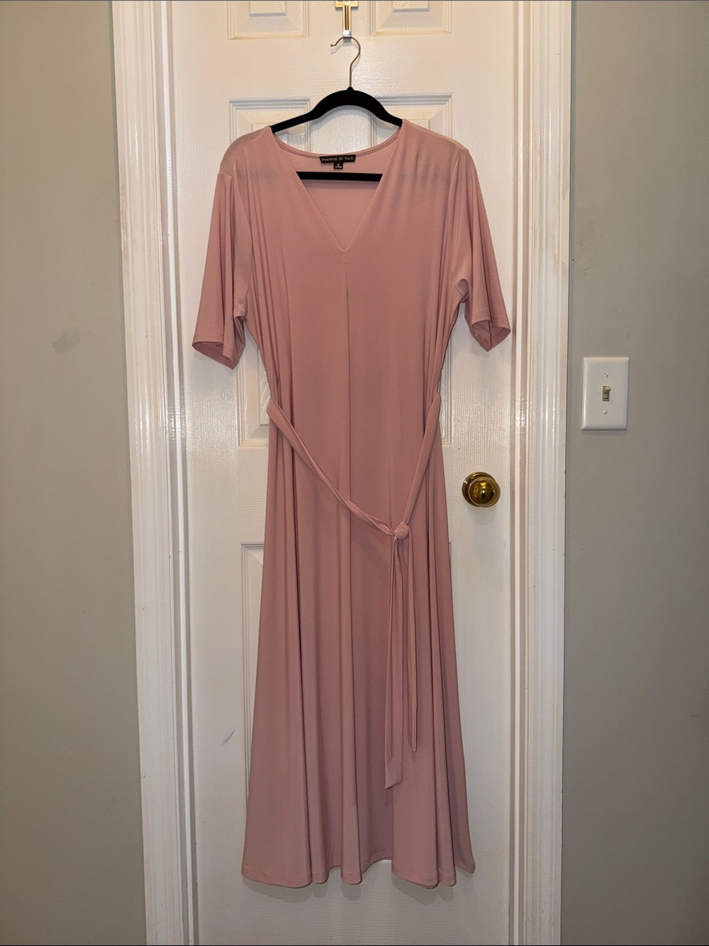Preston & York Dusty Blush V-Neck Midi Dress with Waist Tie